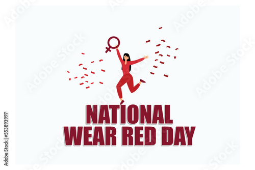 National Wear Red Day. First Friday in February. Holiday concept. Template for background  banner  card  poster with text inscription  flat vector modern illustration