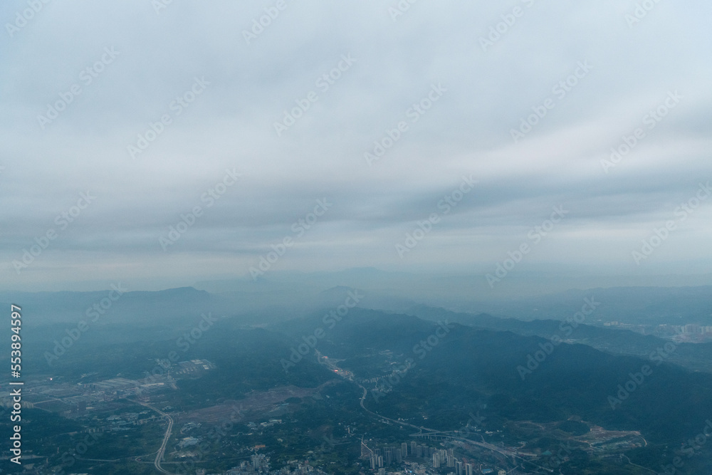 Aerial view of mountain range in Chongqing, China