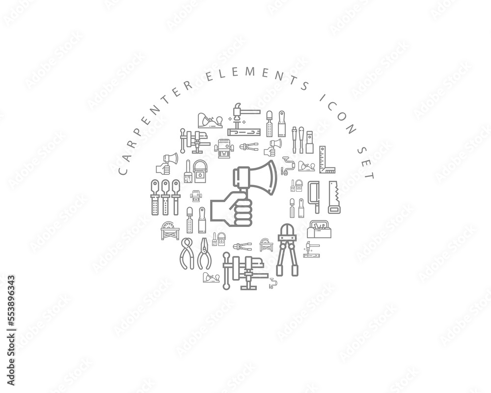 Fototapeta premium Vector carpenter elements icon set