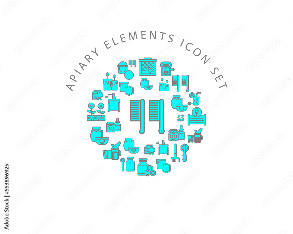 Vector apiary elements icon set Vector apiary elements icon set