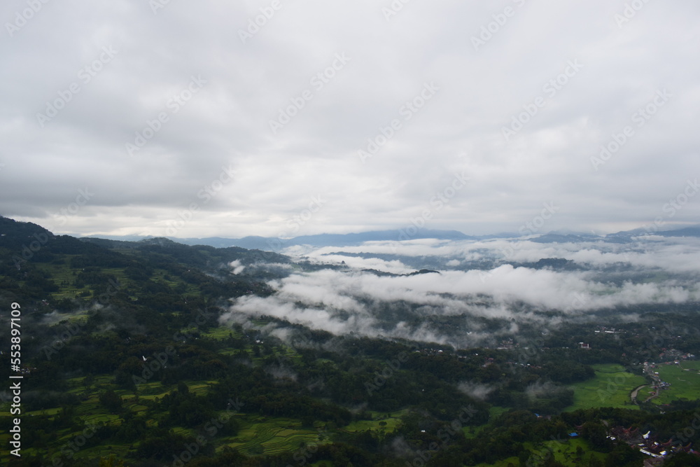 View of the Land above the Clouds (village above the Clouds) Lolai Hills Village and traditional village covered by clouds in the morning before sunrise