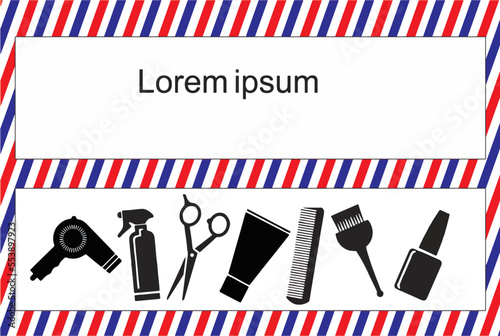 Barber Shop sign board, Vector, editable Poster illustration. Blank to add name and text. Barber equipment icons.eps 10.