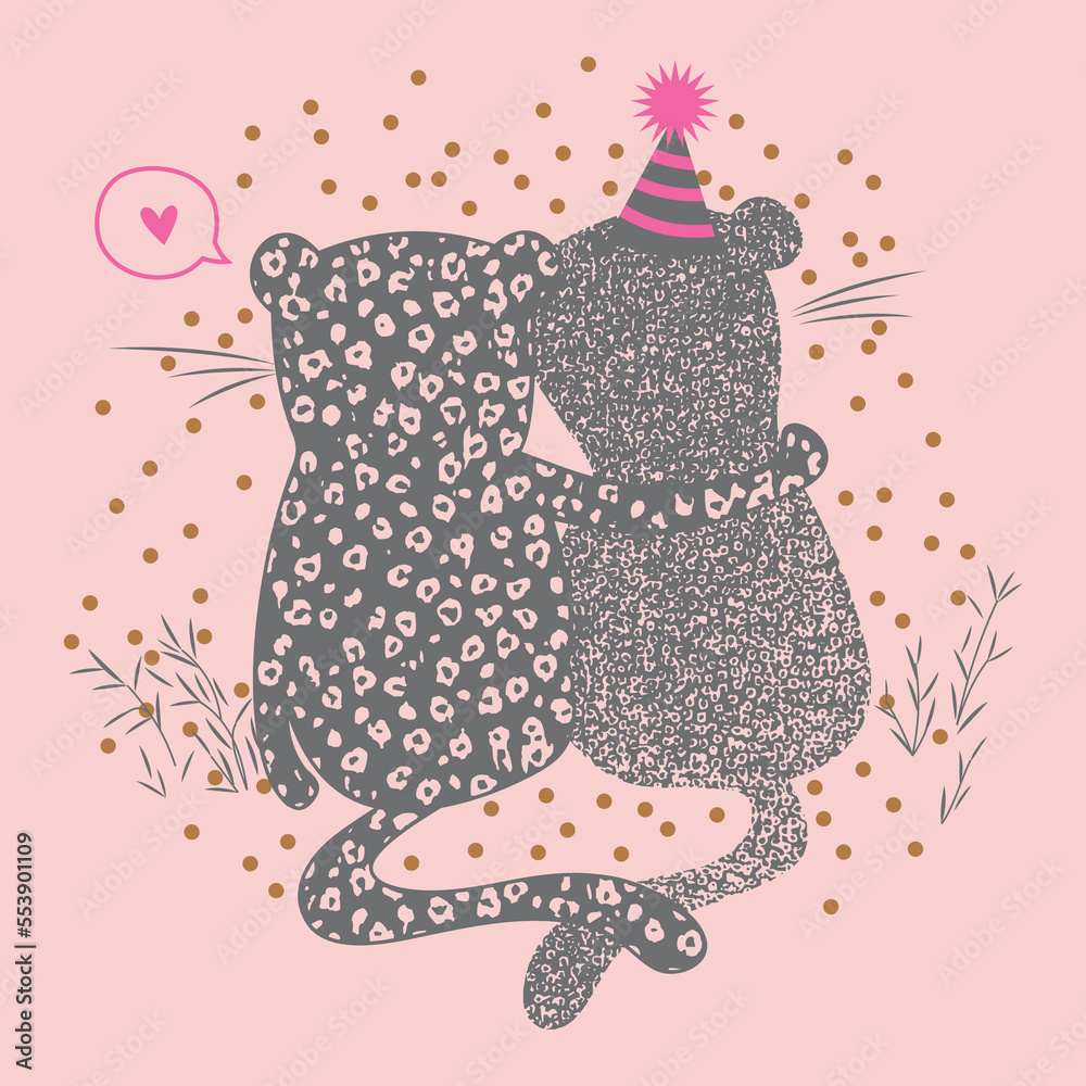 Draw vector illustration character design couple love of cats with little heart for Valentine day Doodle cartoon style
