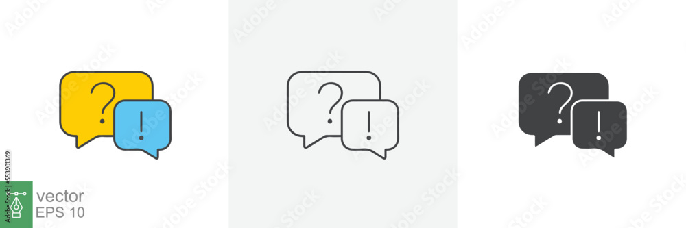 FAQ, questions and answers icon. Line, glyph and filled outline colorful version, Q and A speech outline and filled sign. Symbol, logo illustration. Different style icons set vector graphics. EPS 10. FAQ, questions and answers icon. Line, glyph and filled outline colorful version, Q and A speech outline and filled sign. Symbol, logo illustration. Different style icons set vector graphics. EPS 10.