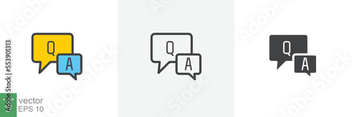FAQ, questions and answers icon. Line, glyph and filled outline colorful version, Q and A speech outline and filled sign. Symbol, logo illustration. Different style icons set vector graphics. EPS 10.