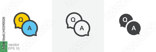 FAQ, questions and answers icon. Line, glyph and filled outline colorful version, Q and A speech outline and filled sign. Symbol, logo illustration. Different style icons set vector graphics. EPS 10.