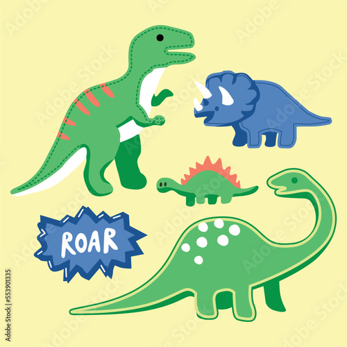 Dinosaurs cartoon vector illustration for boy s t-shirt 