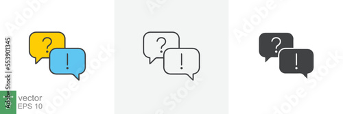 FAQ, questions and answers icon. Line, glyph and filled outline colorful version, Q and A speech outline and filled sign. Symbol, logo illustration. Different style icons set vector graphics. EPS 10.