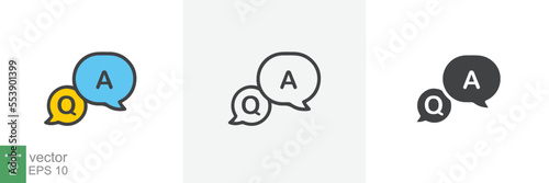 FAQ, questions and answers icon. Line, glyph and filled outline colorful version, Q and A speech outline and filled sign. Symbol, logo illustration. Different style icons set vector graphics. EPS 10.