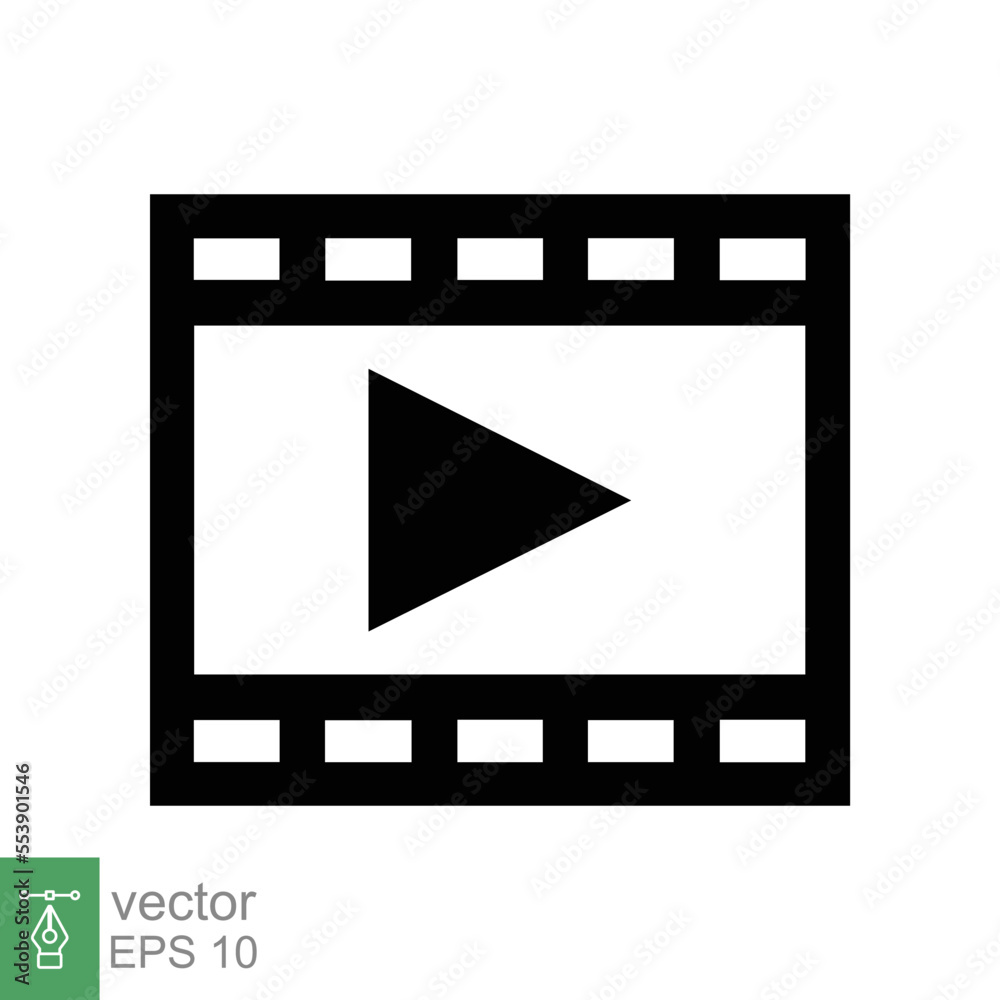 Movie, play video icon. Film reel, cinema script tape, strip, roll, filmstrip, entertainment concept. Simple flat style. Vector illustration isolated on white background. EPS 10. Movie, play video icon. Film reel, cinema script tape, strip, roll, filmstrip, entertainment concept. Simple flat style. Vector illustration isolated on white background. EPS 10.