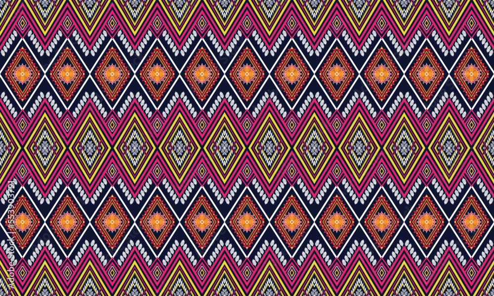 Abstract geometric ethnic pattern design for clothing, fabric, background, wallpaper, wrapping, batik. Knitwear, Pixel pattern, Embroidery style. Tribal vector texture.