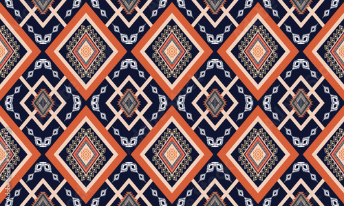 Abstract geometric ethnic pattern design for clothing, fabric, background, wallpaper, wrapping, batik. Knitwear, Pixel pattern, Embroidery style. Tribal vector texture.