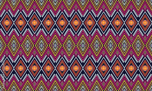 Abstract geometric ethnic pattern design for clothing, fabric, background, wallpaper, wrapping, batik. Knitwear, Pixel pattern, Embroidery style. Tribal vector texture.