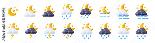 Obraz na płótnie Weather icons, meteorology forecast for night in summer and winter