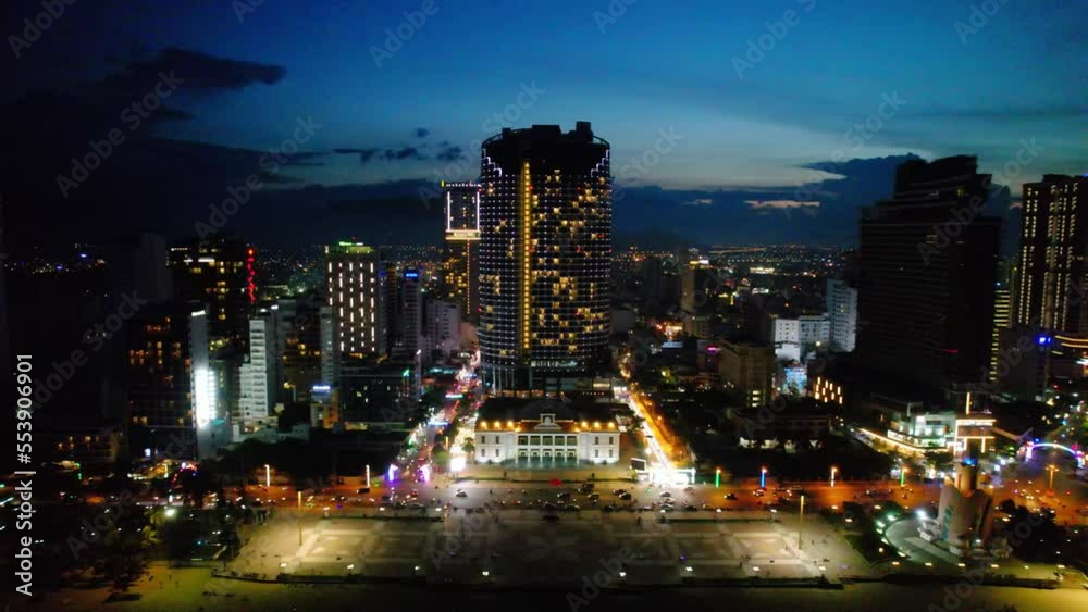 Timelapse the coastal city of Nha Trang seen from above at night. This is a famous city for cultural tourism in central Vietnam Timelapse the coastal city of Nha Trang seen from above at night. This is a famous city for cultural tourism in central Vietnam