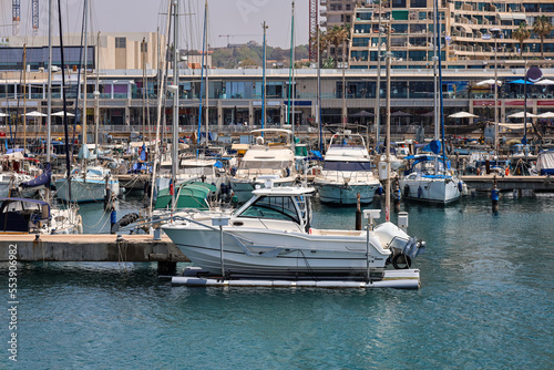 View of beautiful yachts at...