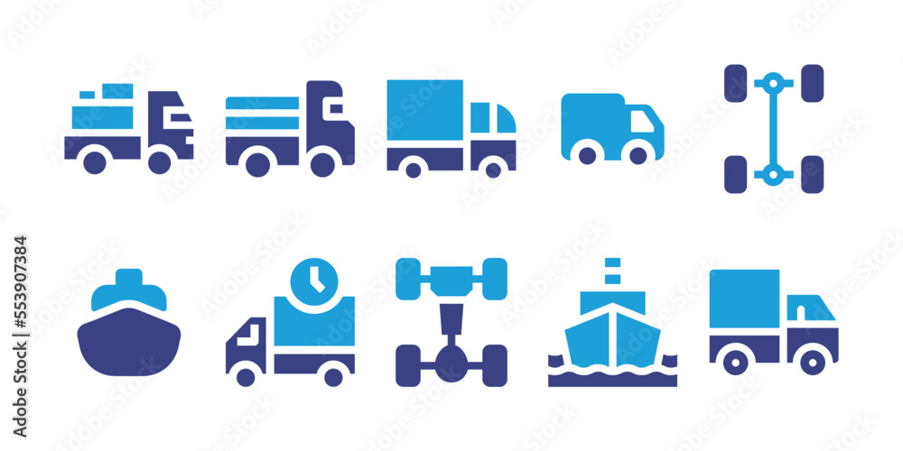 Transportation icon set. Vector illustration. Containing delivery truck ...