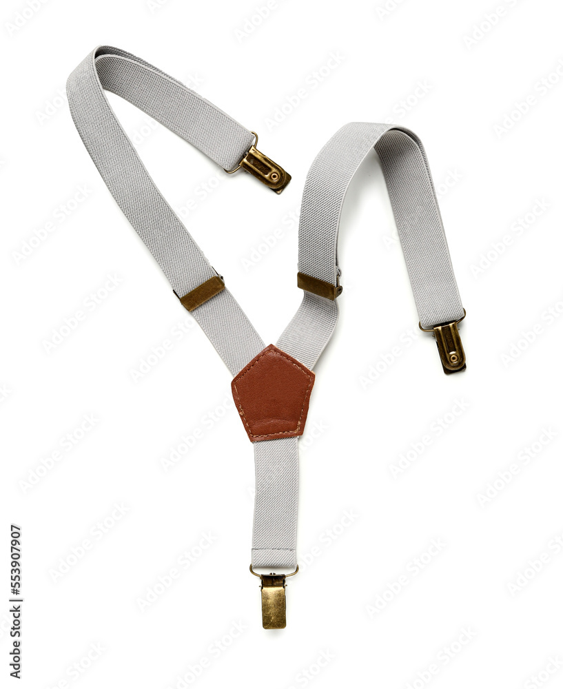 Grey suspenders on white background Stock Photo | Adobe Stock