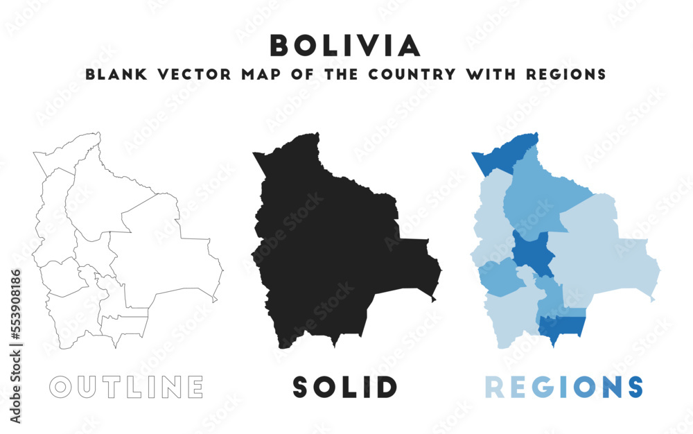 Bolivia map. Borders of Bolivia for your infographic. Vector country shape. Vector illustration.