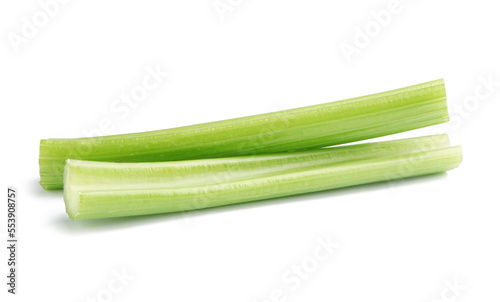 Sticks of fresh celery isolated on white background