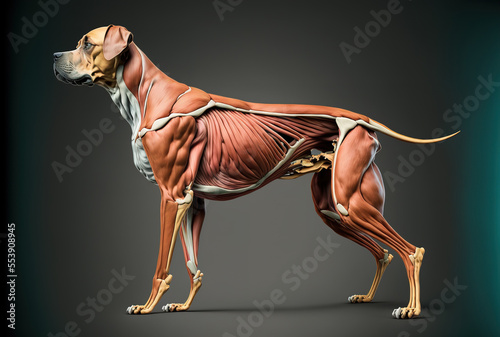 Muscle of the obliquus externus abdomen dog anatomy for a medical illustration concept. Generative AI photo