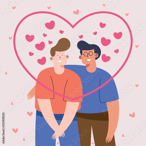 gays lovers couple with hearts