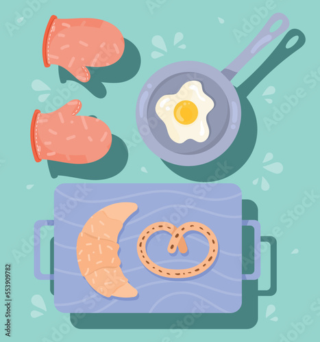 pastry products and egg fried