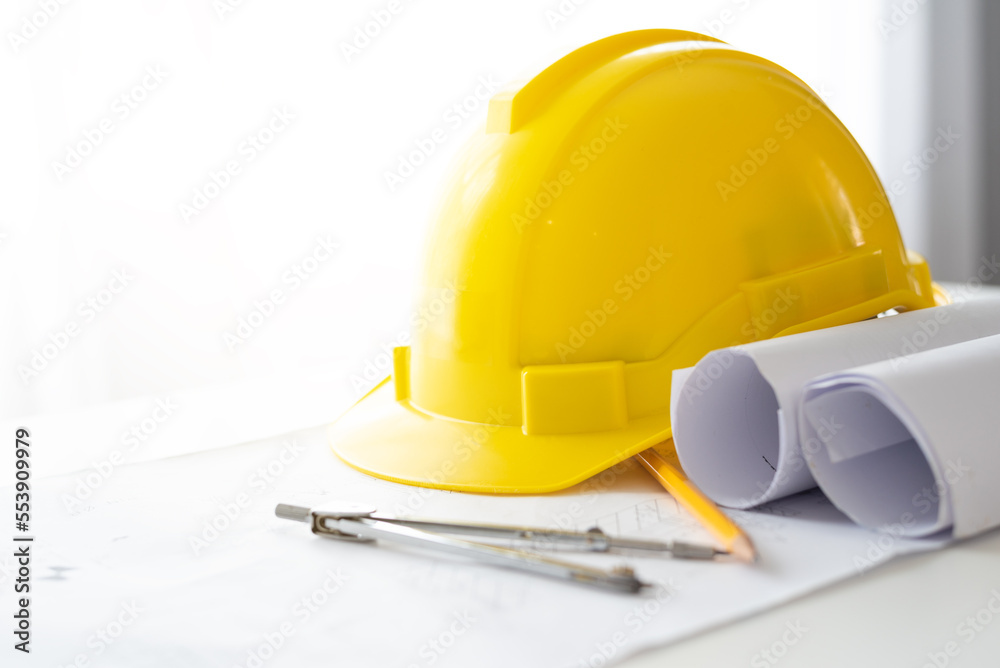 Engineer drawing pencil and helmet Engineer drawing pencil and helmet