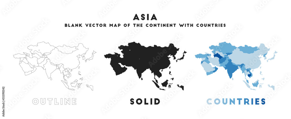 Asia map. Borders of Asia for your infographic. Vector continent shape. Vector illustration.