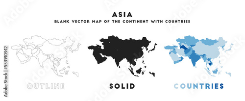 Asia map. Borders of Asia for your infographic. Vector continent shape. Vector illustration.