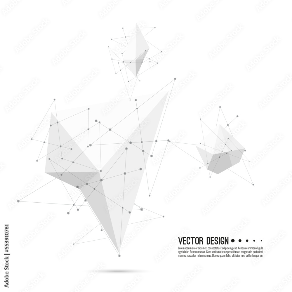 Abstract polygonal geometric shape with particle, molecule structure. Low poly form. Vector background illustration. Abstract polygonal geometric shape with particle, molecule structure. Low poly form. Vector background illustration.