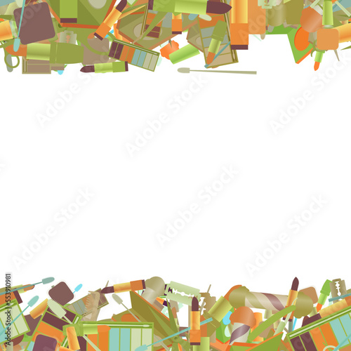 Background pattern abstract design texture. Horizontal seamless stripes. Border frame, transparent background. Theme is about straight razor, pomatum, razor blade, cosmetics, makeup, shaving