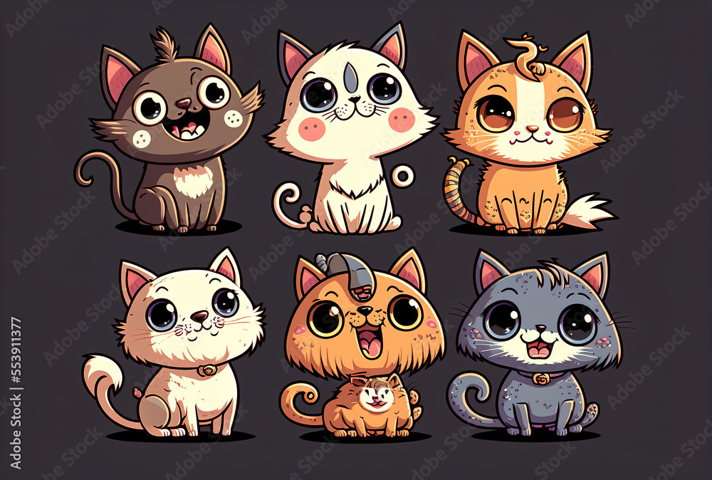 Obraz premium a drawing of some adorable cartoon cats. Generative AI