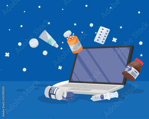 laptop with medicines