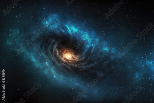 Milky Way star in the night sky as galaxy background on a blue background. Generative AI