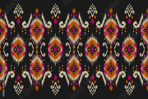 Carpet ethnic ikat pattern art. Geometric ethnic ikat seamless pattern in tribal. Mexican style. Design for background, wallpaper, illustration, fabric, clothing, carpet, textile, batik, embroidery.
