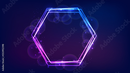 Neon hexagon frame with shining effects and sparkles