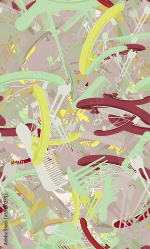 Background pattern abstract design texture. Seamless. Theme is about hairstyle, claw, comb, hairpin, bobby pin, barrette, salon, hair clips, slip, raker, clip
