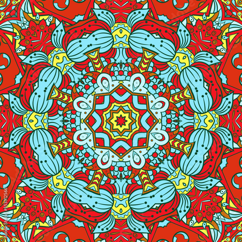 Seamless tile texture. Tracery mehndi design image. Ethnic doodle art. Curved doodling picture. Vector