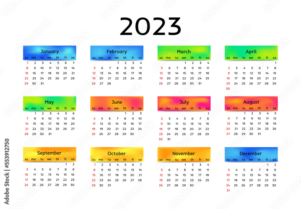 Calendar for 2023 isolated on a white background Calendar for 2023 isolated on a white background