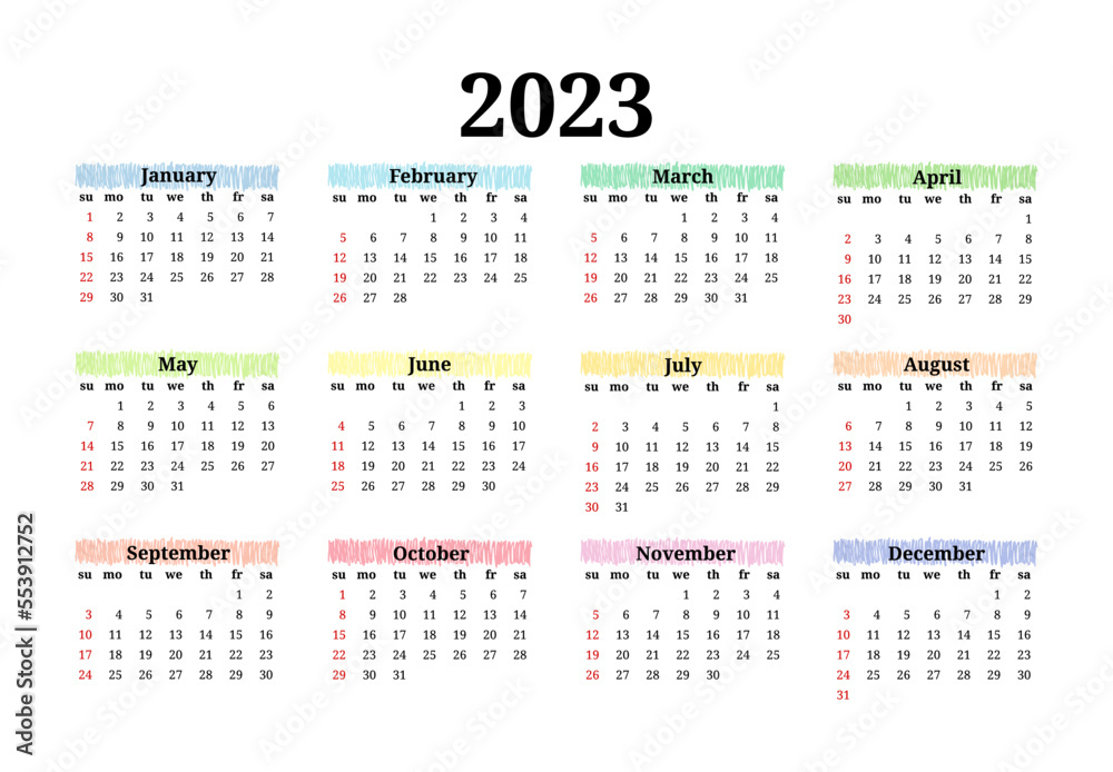 Calendar for 2023 isolated on a white background Calendar for 2023 isolated on a white background