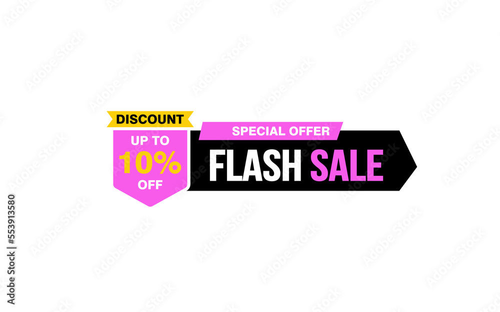 10 Percent flash sale offer, clearance, promotion banner layout with sticker style.