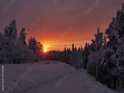 sunset and winter in the mountains