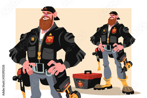Man builder in uniform and with tools