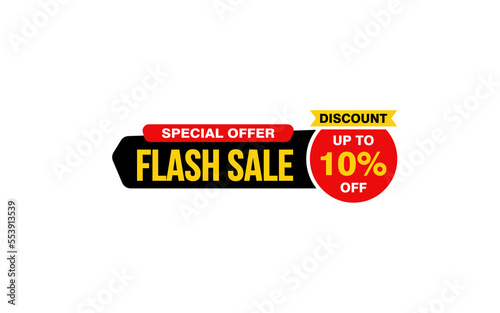 10 Percent flash sale offer, clearance, promotion banner layout with sticker style.