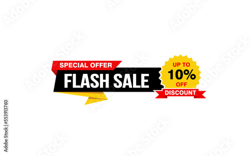 10 Percent flash sale offer, clearance, promotion banner layout with sticker style.