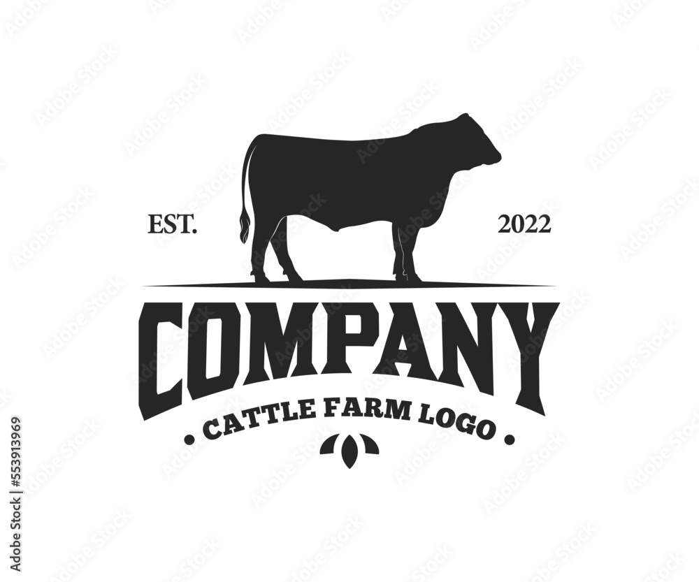 Obraz premium Angus cattle farm logo design. Livestock farm logo design with cow
