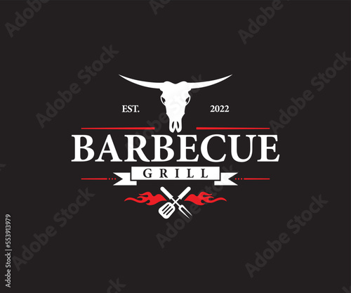 Barbecue grill logo. Vintage BBQ, grill logo design template