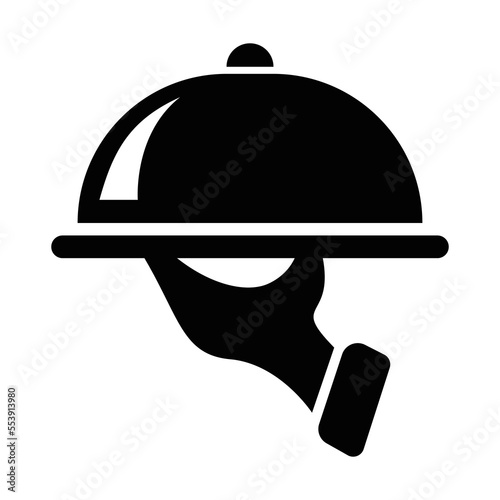 Fototapeta Naklejka Na Ścianę i Meble -  Tray on the hand icon. Waiter with food tray, illustration