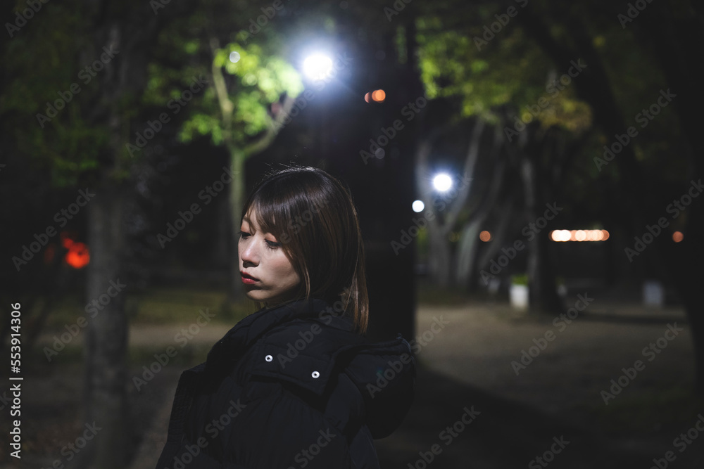 夜に散策する女性 夜に散策する女性
